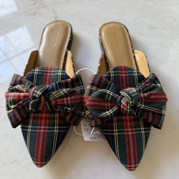 J. Crew Factory Shoes - NWT J Crew Woman's Size 9 Stewart Tartan Plaid Bow Slip-On Mules NEW